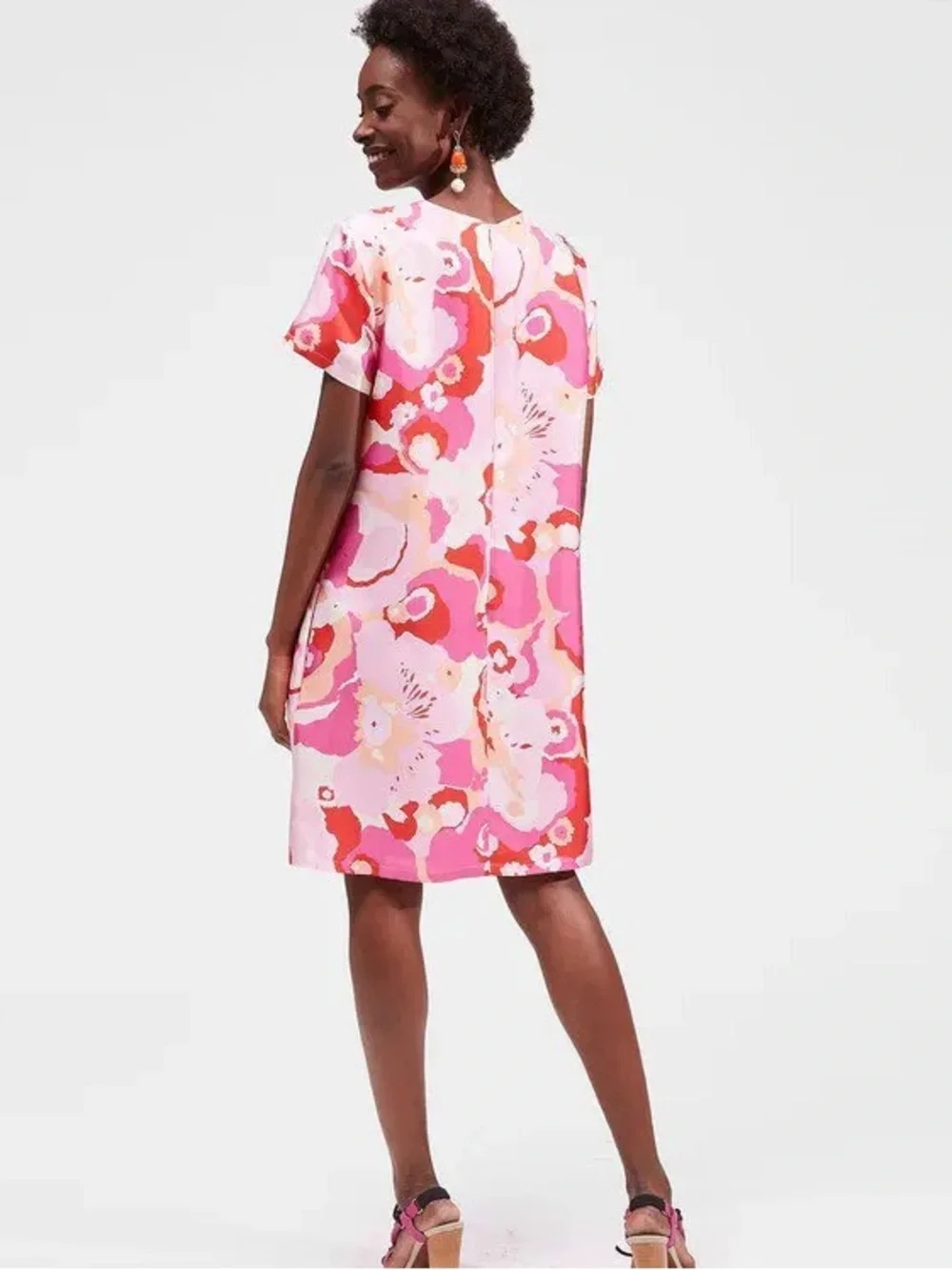 La DoubleJ Mini Swing Dress Peonia Rosa Floral 100% Silk Size L - Picture 2 of 7